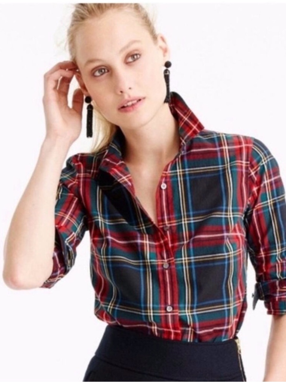J. Crew Perfect Shirt Button-Down Black Tartan Plaid Size 6